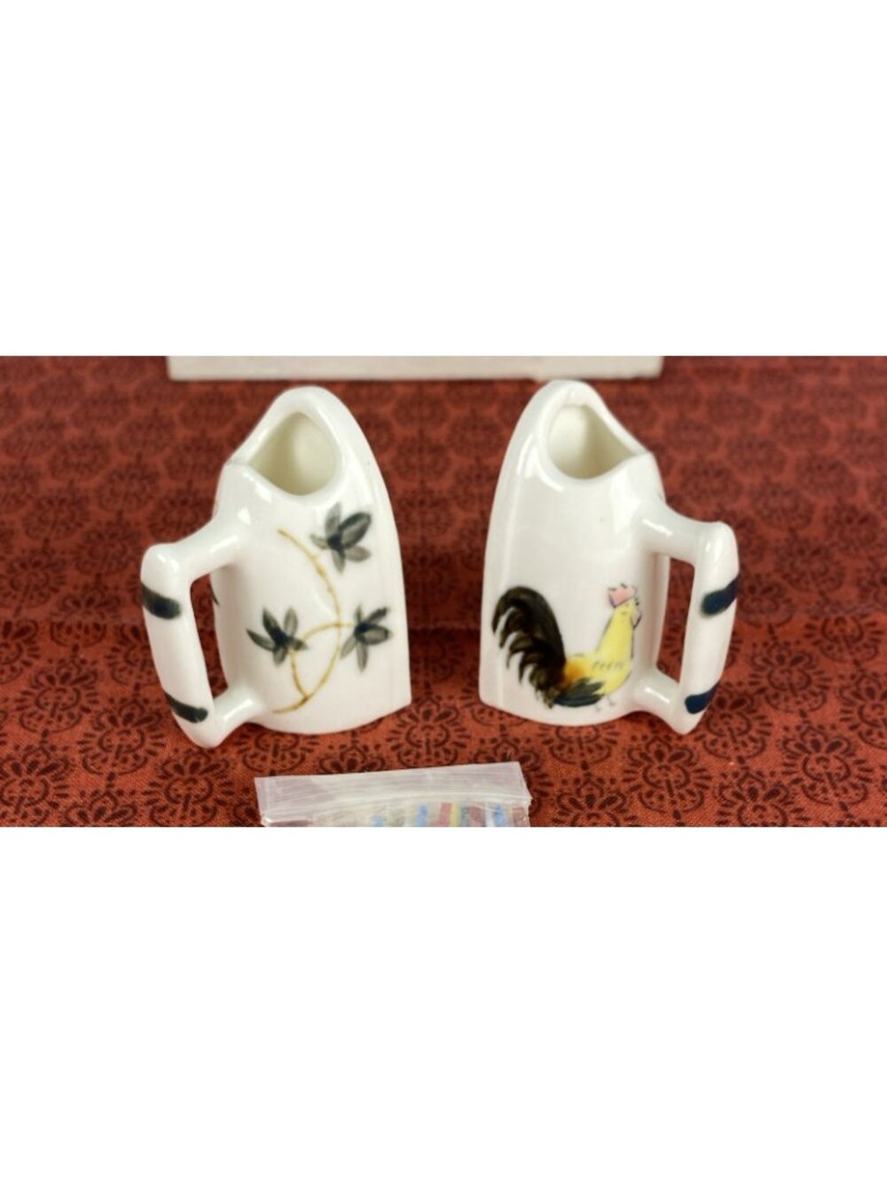 Our Own Import Bone China Clothes Iron Toothpick Holder Set Japan Rooster Floral - Picture 3 of 15